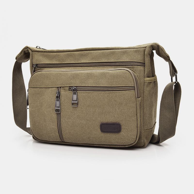 Män Canvas Flerlagers Stor Kapacitet Casual Enfärgad Crossbody Bag Axelväska