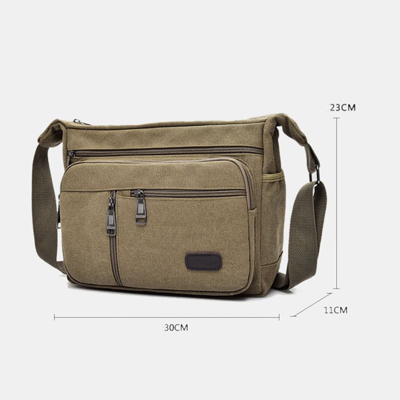 Män Canvas Flerlagers Stor Kapacitet Casual Enfärgad Crossbody Bag Axelväska