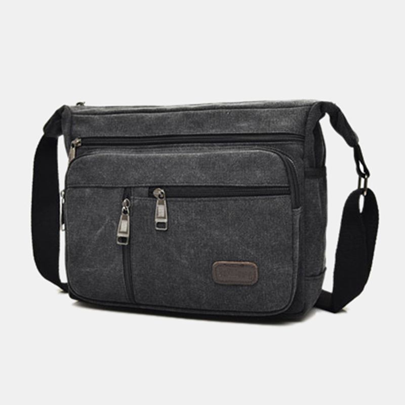 Män Canvas Flerlagers Stor Kapacitet Casual Enfärgad Crossbody Bag Axelväska