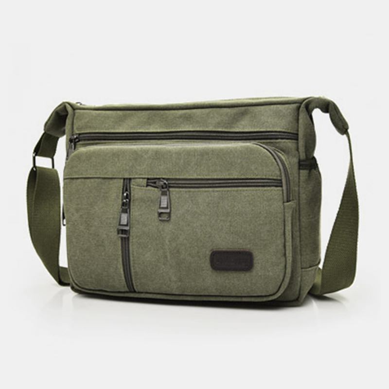 Män Canvas Flerlagers Stor Kapacitet Casual Enfärgad Crossbody Bag Axelväska