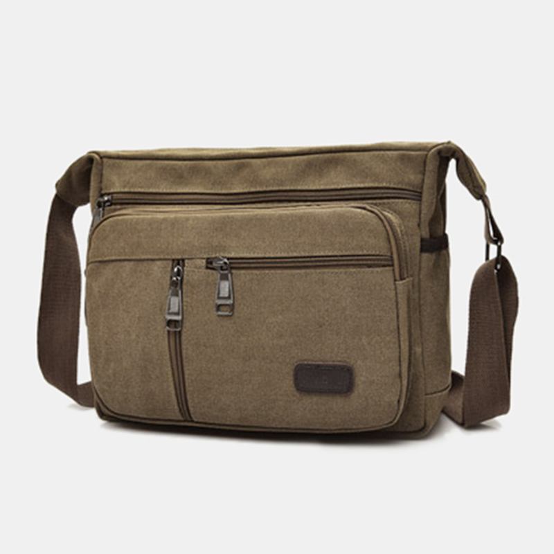 Män Canvas Flerlagers Stor Kapacitet Casual Enfärgad Crossbody Bag Axelväska