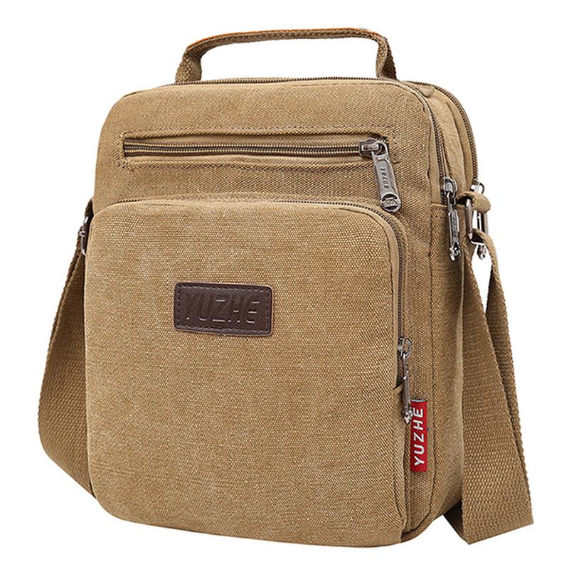 Män Canvas Sling Bag Messenger Bag Small Travel Crossbody Bag Passar 9.7-tums Ipad