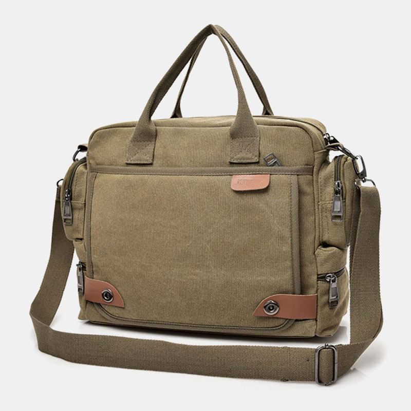 Män Canvas Stor Kapacitet Multi-pocket Casual 13.3 Tums Laptopväska Crossbody-väskor Axelväska Portfölj