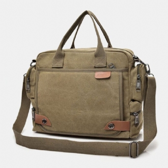 Män Canvas Stor Kapacitet Multi-pocket Casual 13.3 Tums Laptopväska Crossbody-väskor Axelväska Portfölj