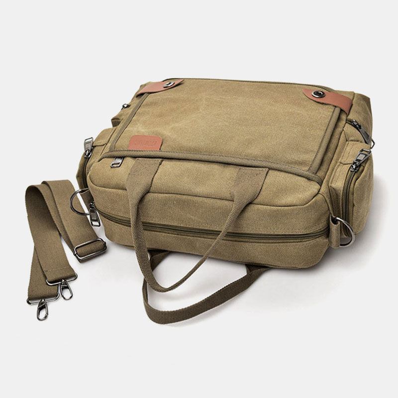 Män Canvas Stor Kapacitet Multi-pocket Casual 13.3 Tums Laptopväska Crossbody-väskor Axelväska Portfölj