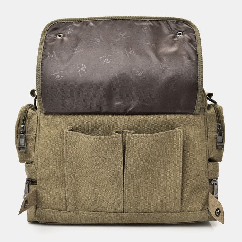 Män Canvas Stor Kapacitet Multi-pocket Casual 13.3 Tums Laptopväska Crossbody-väskor Axelväska Portfölj