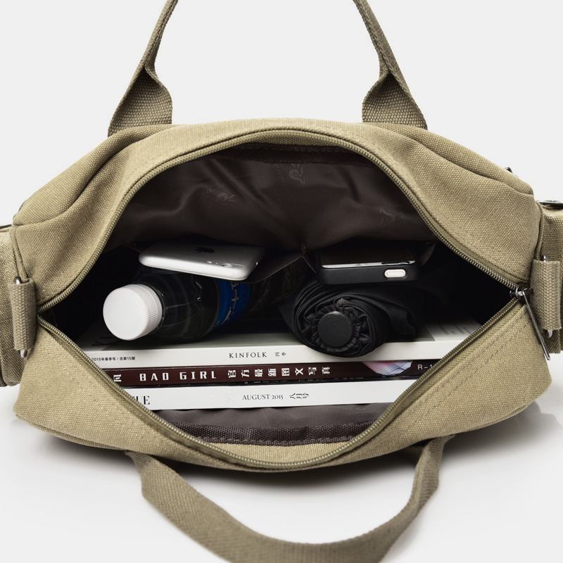 Män Canvas Stor Kapacitet Multi-pocket Casual 13.3 Tums Laptopväska Crossbody-väskor Axelväska Portfölj