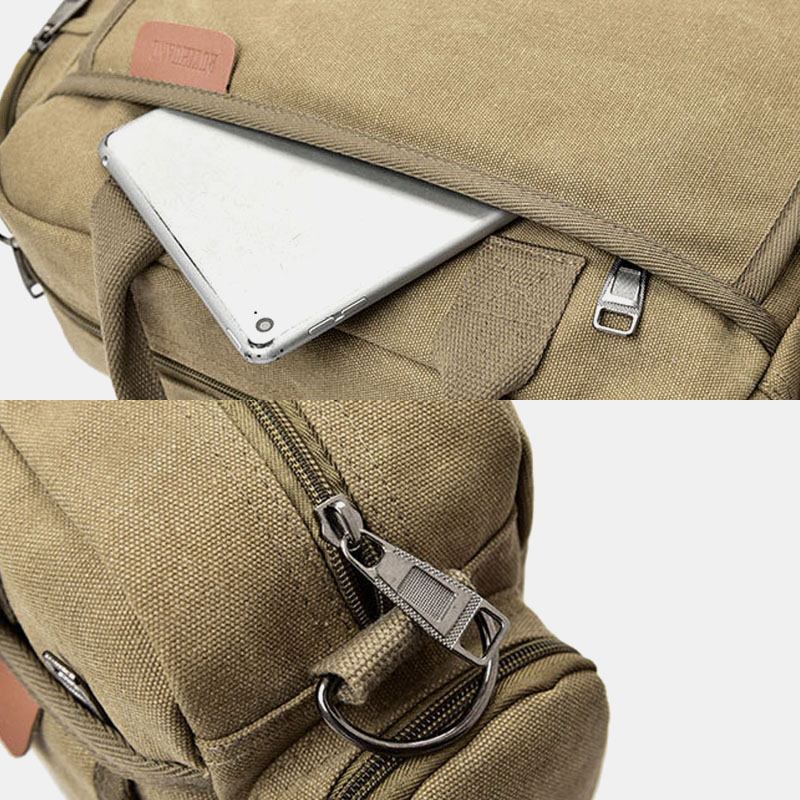 Män Canvas Stor Kapacitet Multi-pocket Casual 13.3 Tums Laptopväska Crossbody-väskor Axelväska Portfölj