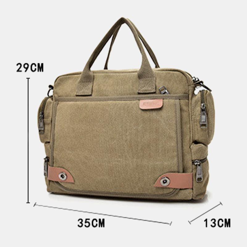 Män Canvas Stor Kapacitet Multi-pocket Casual 13.3 Tums Laptopväska Crossbody-väskor Axelväska Portfölj