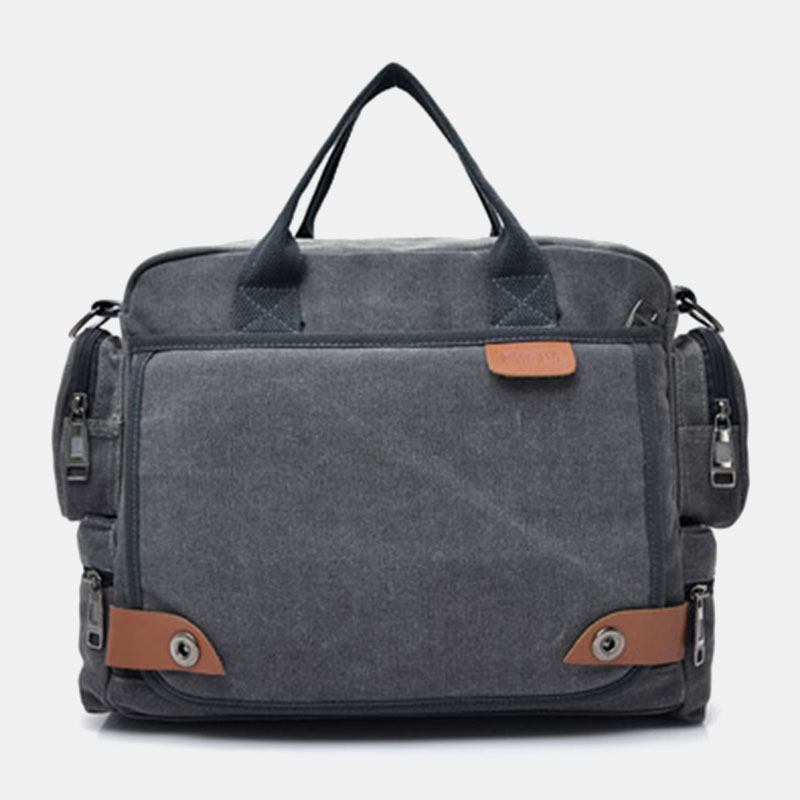 Män Canvas Stor Kapacitet Multi-pocket Casual 13.3 Tums Laptopväska Crossbody-väskor Axelväska Portfölj