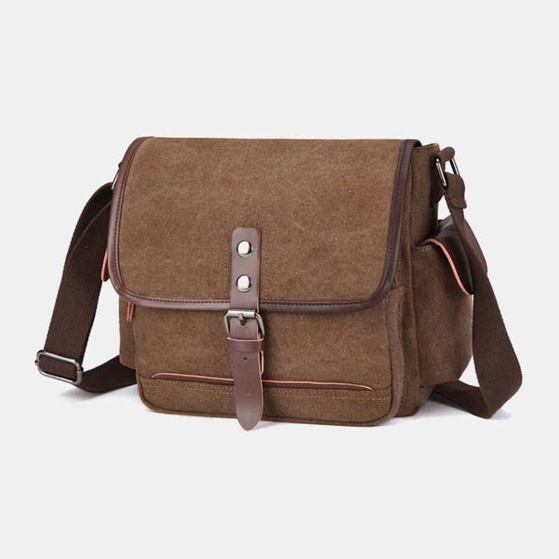 Män Canvas Stor Kapacitet Vattentät Vintage Laptop Messenger Bag Axelväska Crossbody Bag