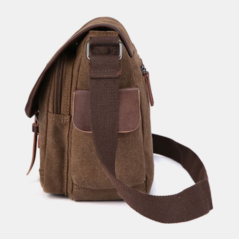 Män Canvas Stor Kapacitet Vattentät Vintage Laptop Messenger Bag Axelväska Crossbody Bag