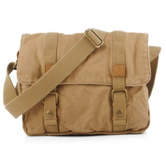 Män Casual Canvas Kohud Stor Crossbody Axelväska