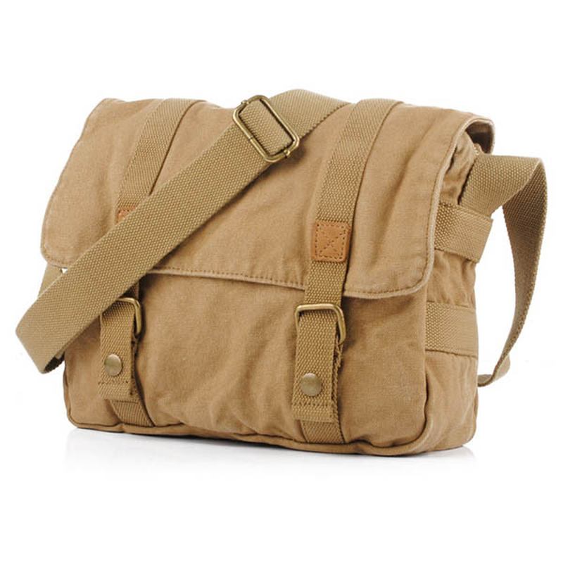 Män Casual Canvas Kohud Stor Crossbody Axelväska