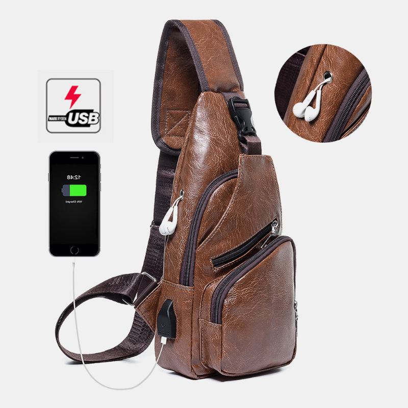 Män Casual Resistant Vattentät Stöldskydd Bröstväska Hörlurshål Usb Laddningsport Design Multi-pocket Travel Daypack Axelväska