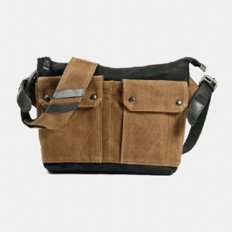 Män Casual Slitstark Vattentät Canvas Portfölj Multi-pocket Färg Kontrast Crossbody Axelväska