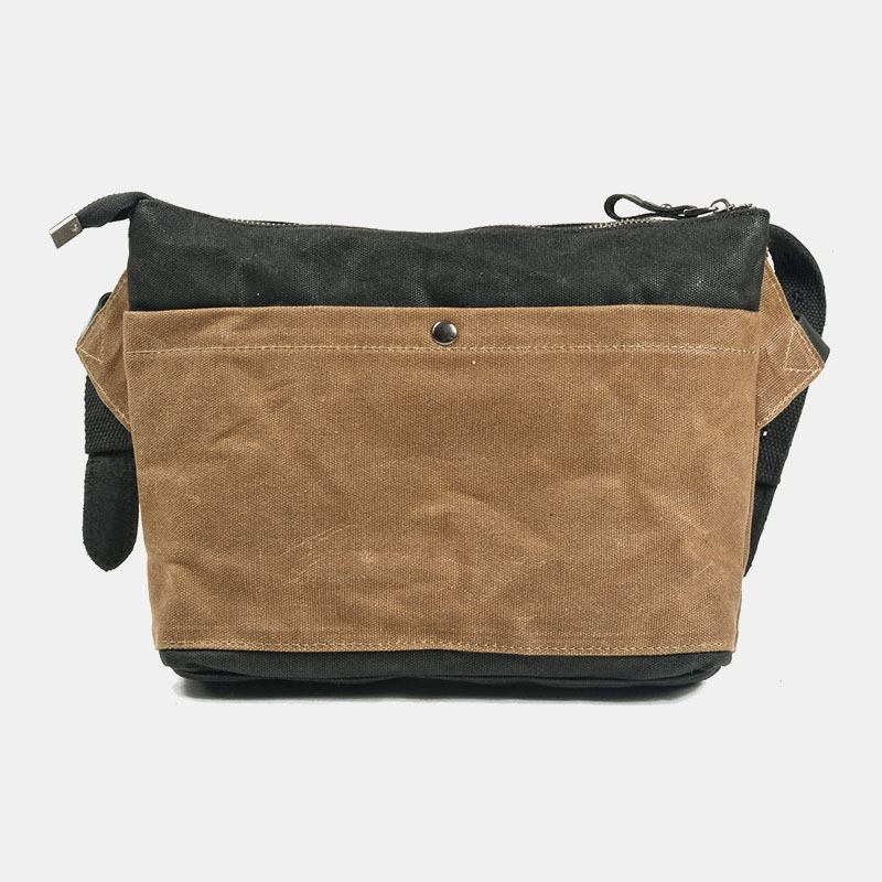 Män Casual Slitstark Vattentät Canvas Portfölj Multi-pocket Färg Kontrast Crossbody Axelväska