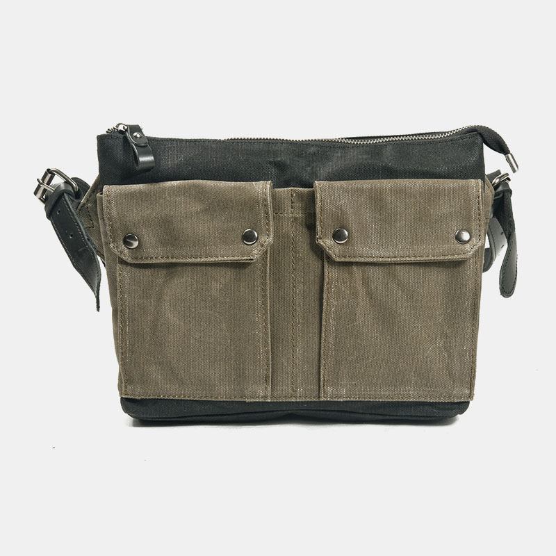 Män Casual Slitstark Vattentät Canvas Portfölj Multi-pocket Färg Kontrast Crossbody Axelväska