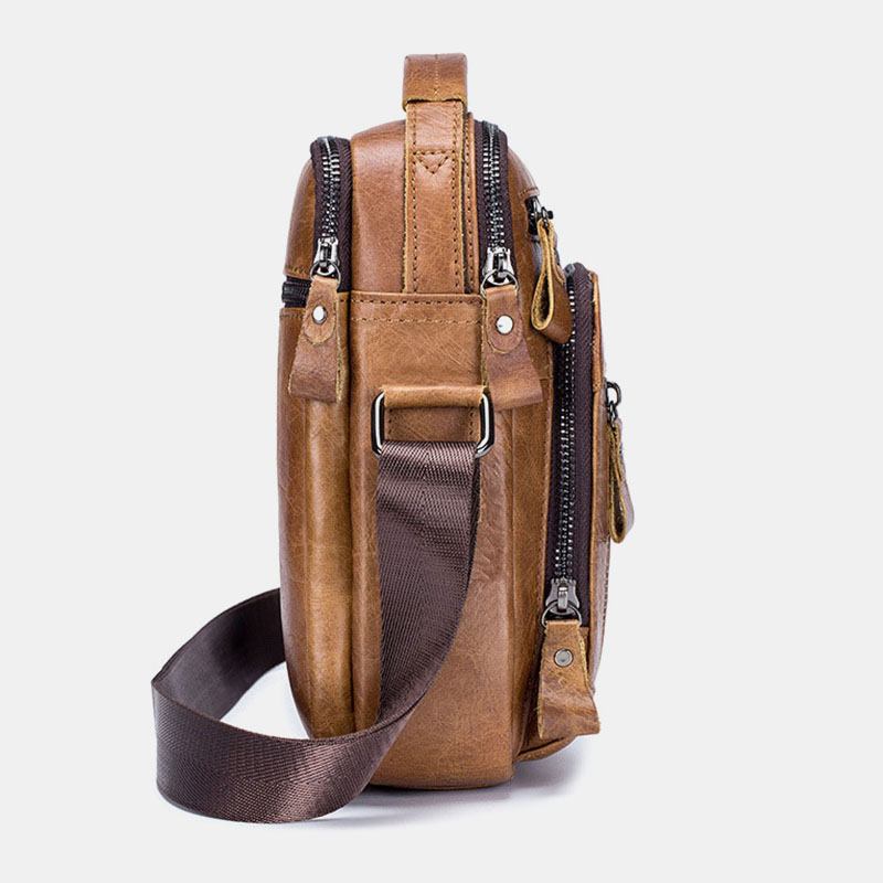 Män Crossbody-väskor I Äkta Läder Med Flera Fickor Baksida Stöldskyddsficka Design Slitstark Messenger-väska Med Stor Kapacitet Handväska