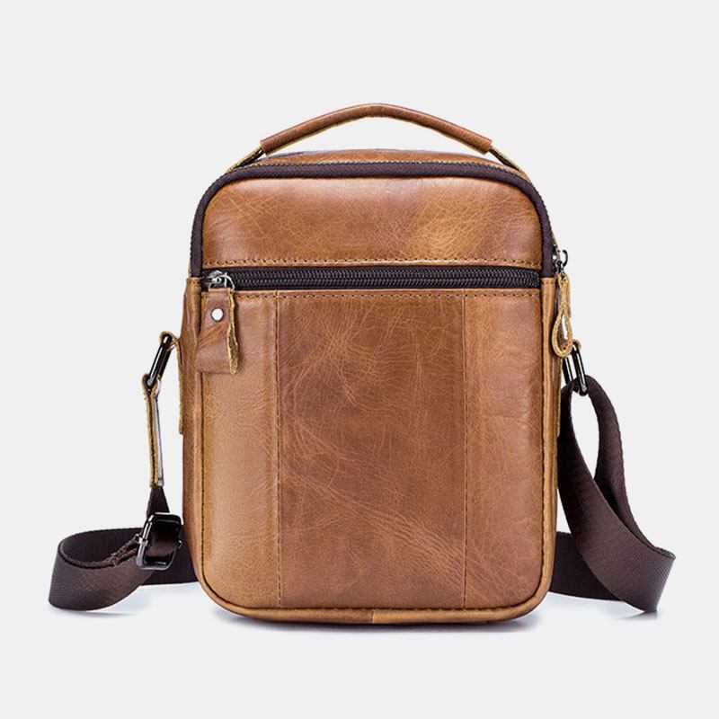 Män Crossbody-väskor I Äkta Läder Med Flera Fickor Baksida Stöldskyddsficka Design Slitstark Messenger-väska Med Stor Kapacitet Handväska