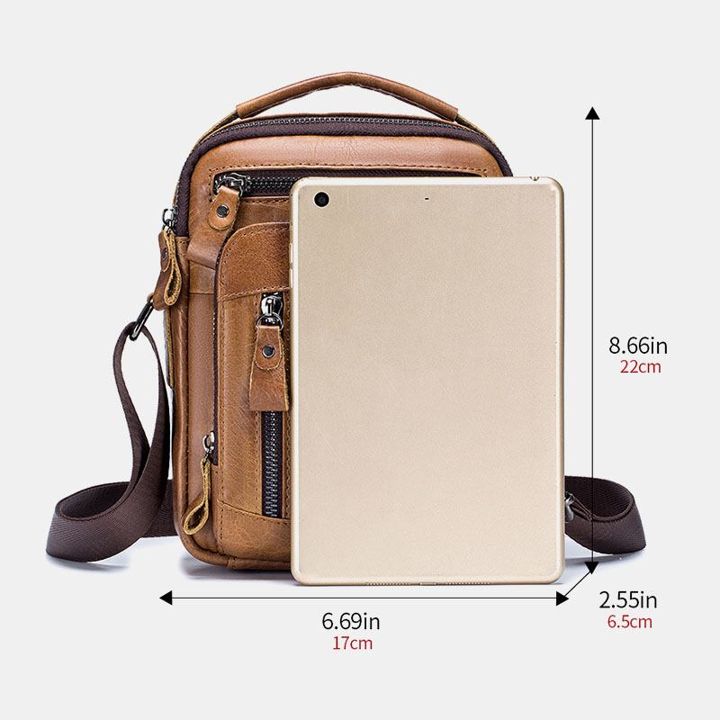 Män Crossbody-väskor I Äkta Läder Med Flera Fickor Baksida Stöldskyddsficka Design Slitstark Messenger-väska Med Stor Kapacitet Handväska