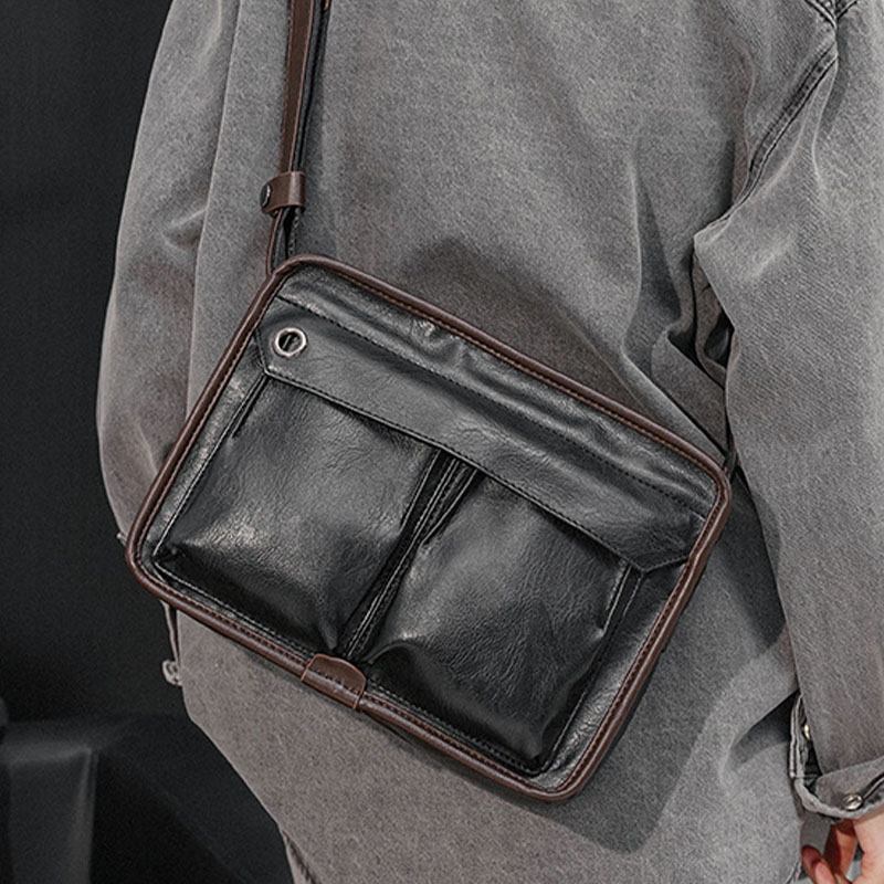 Män Dubbellager Crossbody-väskor Med Flera Fickor Mode Casual Hörlurshål Design 14-tums Bärbar Datorväska Axelväska