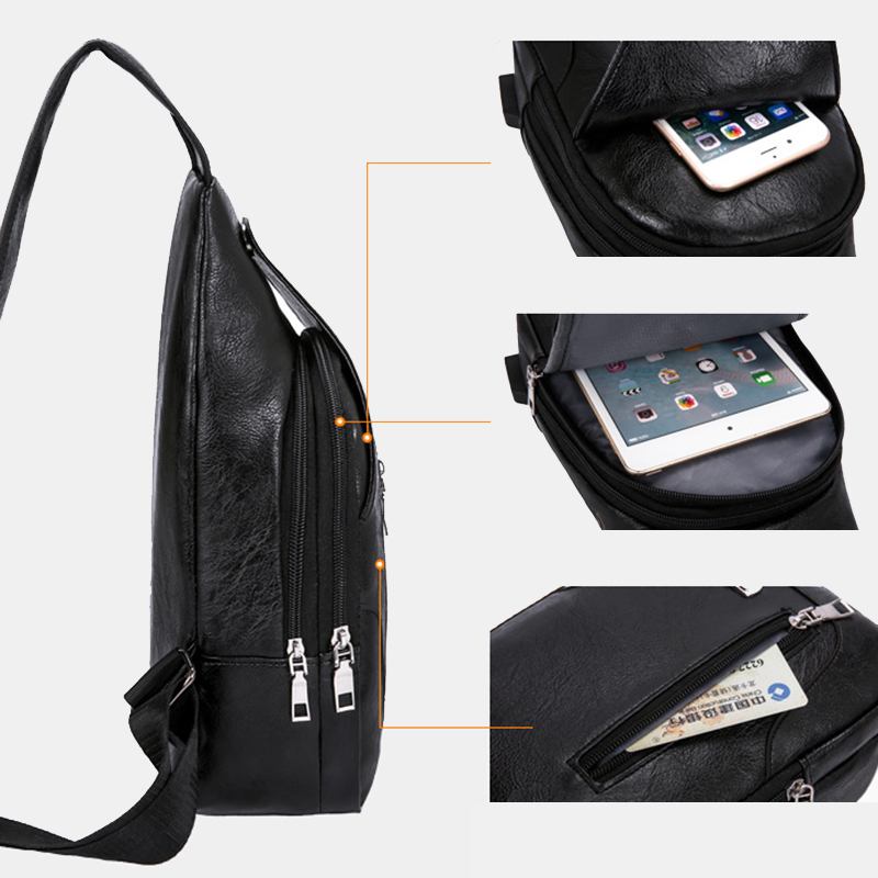 Män Multifunktionell Usb Crossbody-väska Bröstväska Axelväska Business Outdoor