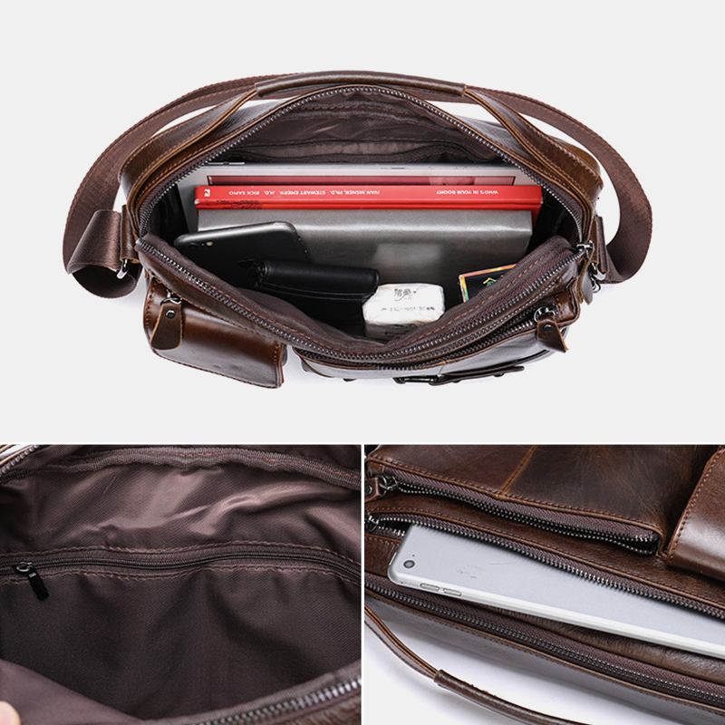 Män Oljevax Läder Stor Kapacitet Vattentät Messenger Bag Portfölj Multi-pocket Kohud Crossbody Väskor Axelväska