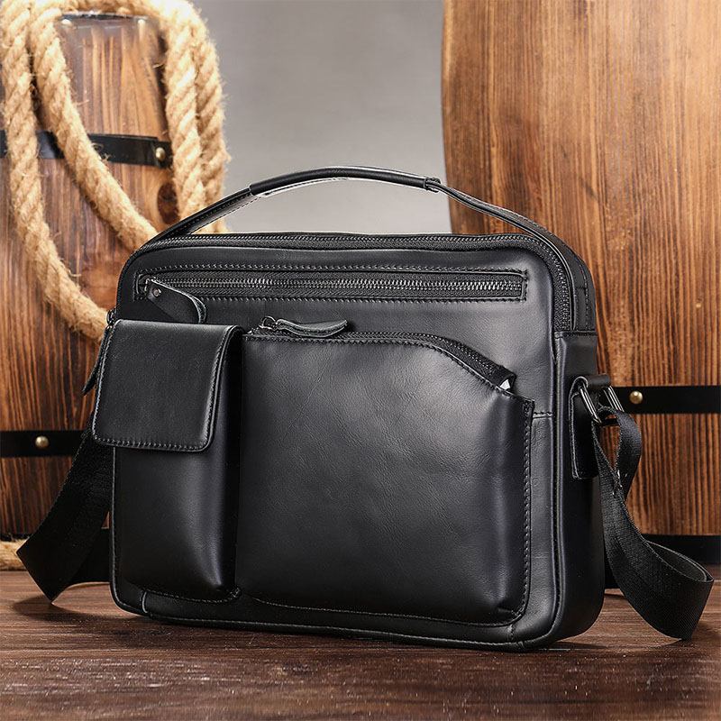 Män Oljevax Läder Stor Kapacitet Vattentät Messenger Bag Portfölj Multi-pocket Kohud Crossbody Väskor Axelväska