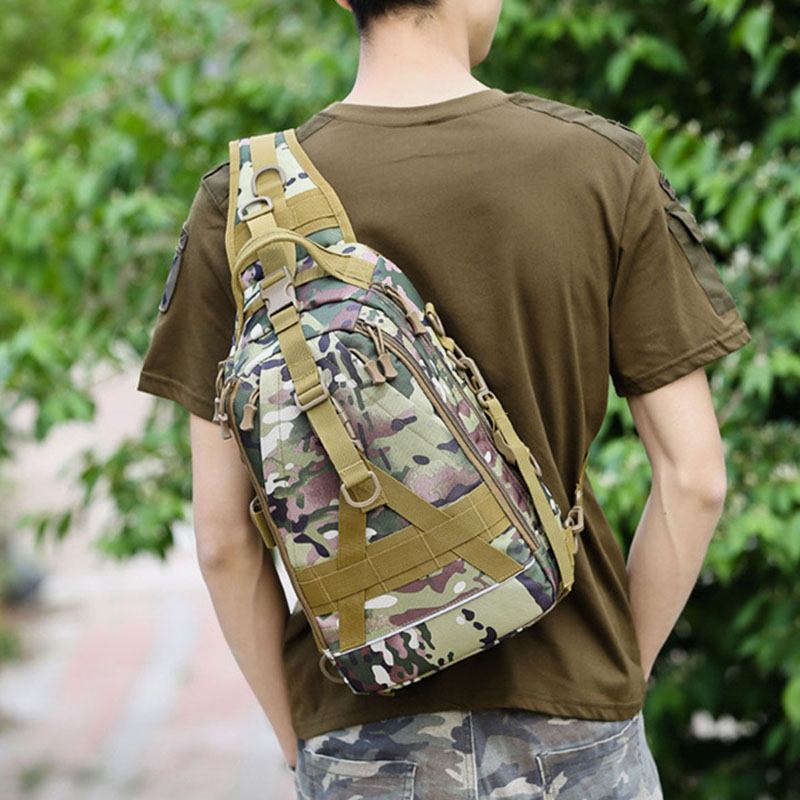 Män Oxford Camo Multifunktion Vattentät Utomhussport Ridning Taktisk Axelväska Crossbody-väska Bröstväska