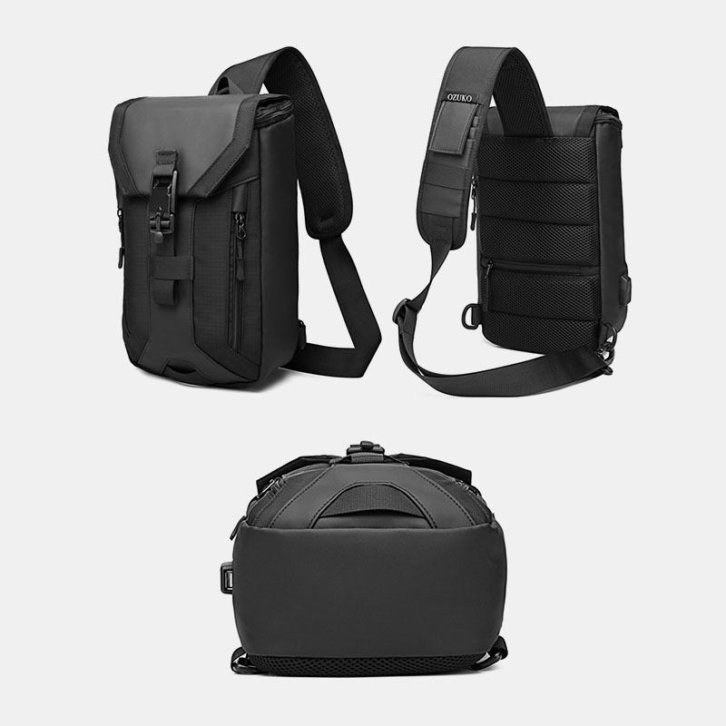 Män Oxford Usb Laddning Multi-pocket 3 Kortplatser Vattentät Outdoor Crossbody Bag Chest Bag Sling Bag