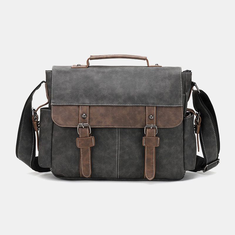 Män Pu-läder Flap-over Crossbody-väskor Med Stor Kapacitet Casual Mode Messenger-väska Med Flera Fickor Handväska Axelväska