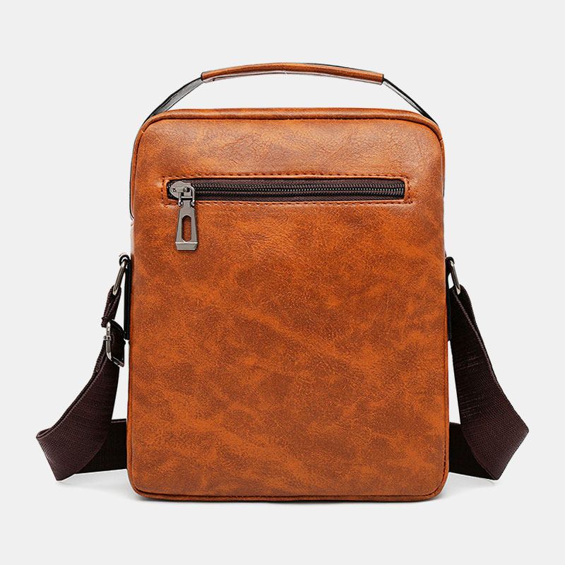 Män Pu-läder Multi-pocket Anti-stöld Retro Crossbody-väskor Axelväska Handväska Messenger Bag Portfölj