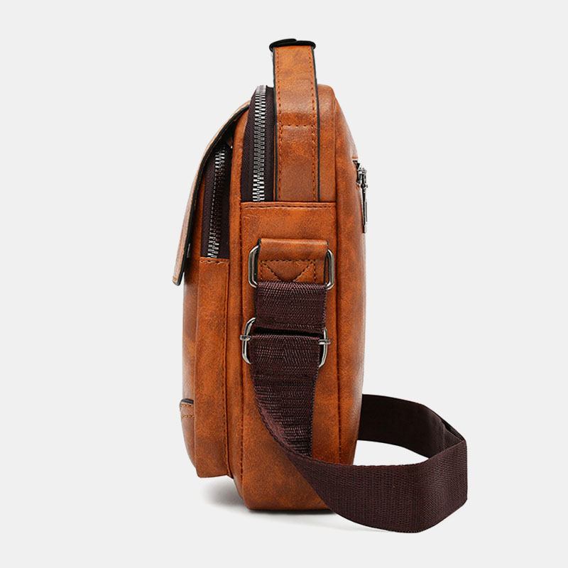 Män Pu-läder Multi-pocket Anti-stöld Retro Crossbody-väskor Axelväska Handväska Messenger Bag Portfölj