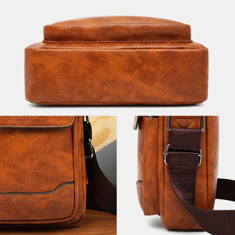 Män Pu-läder Multi-pocket Anti-stöld Retro Crossbody-väskor Axelväska Handväska Messenger Bag Portfölj