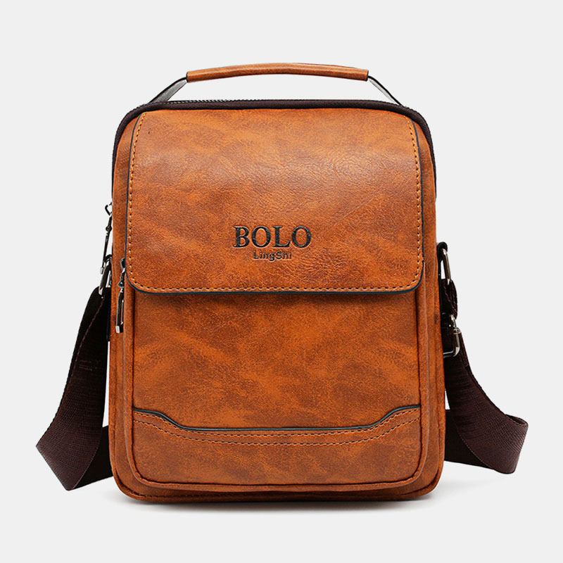 Män Pu-läder Multi-pocket Anti-stöld Retro Crossbody-väskor Axelväska Handväska Messenger Bag Portfölj