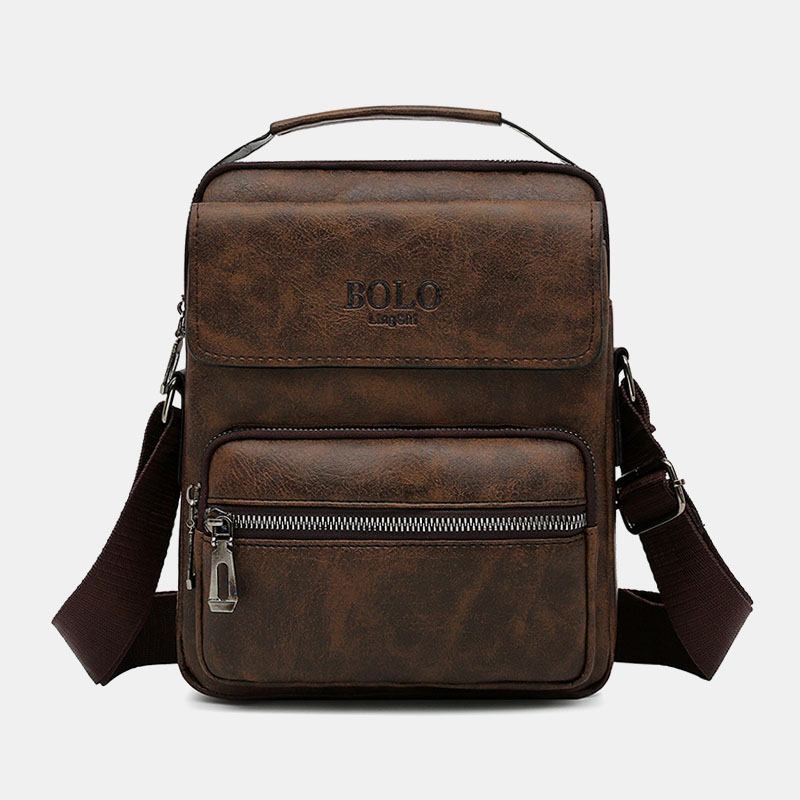 Män Pu-läder Multi-pocket Anti-theft Messenger Bag Crossbody Bags Axelväska Handväska Portfölj