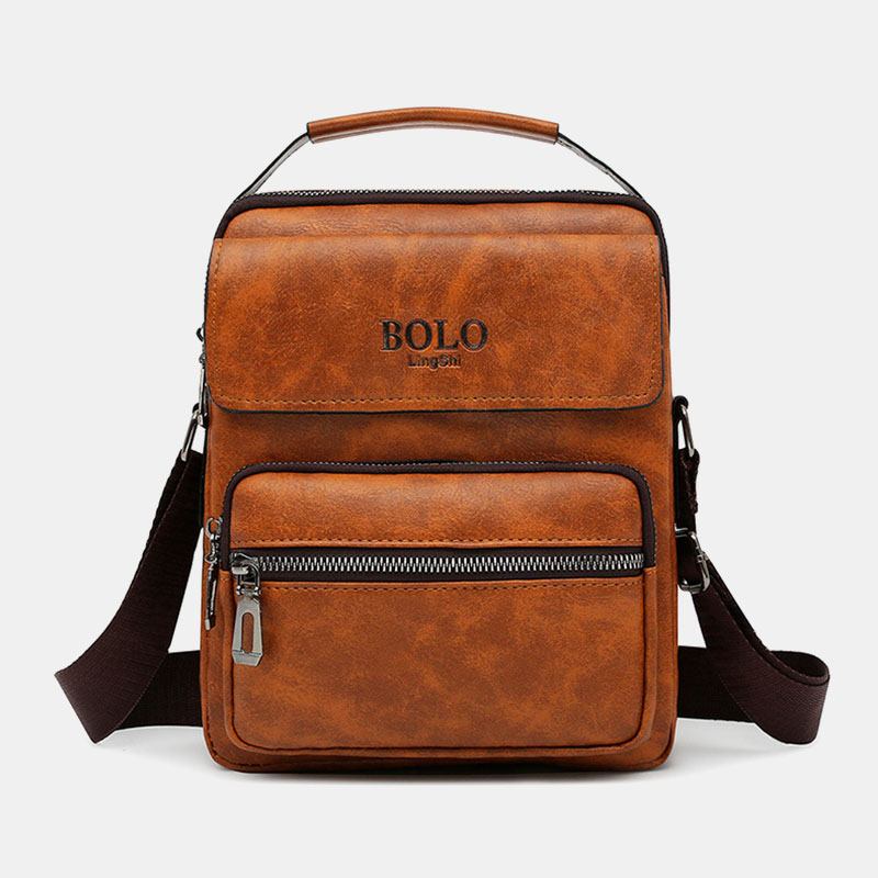 Män Pu-läder Multi-pocket Anti-theft Messenger Bag Crossbody Bags Axelväska Handväska Portfölj