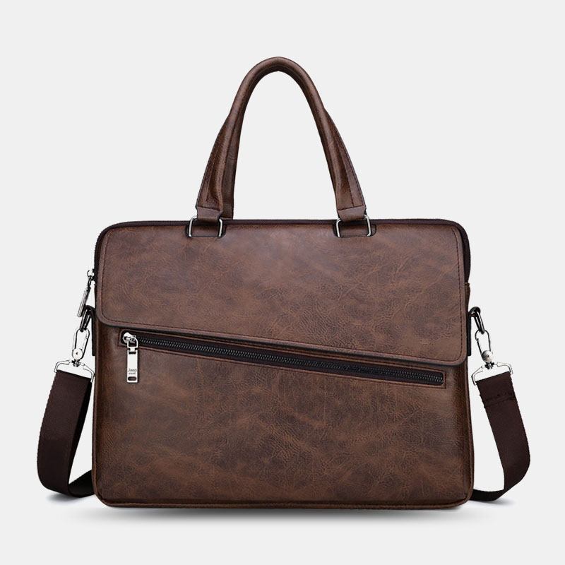 Män Pu Läder Multifunktion Stöldskydd Vintage Business Messenger Bag Crossbody Bag Handväska Axelväska