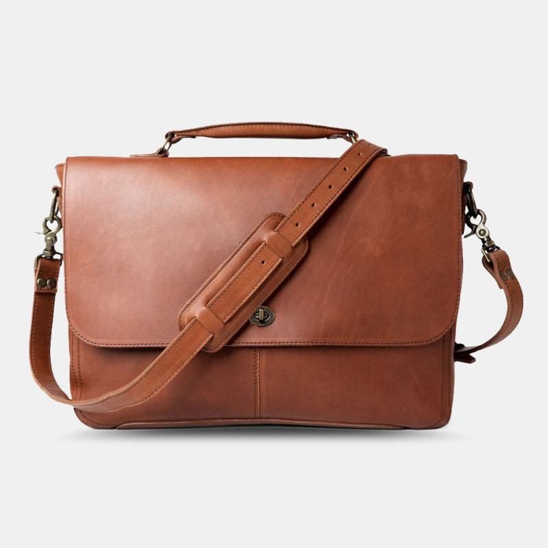 Män Pu-läder Multifunktion Vintage 15.6 Tums Stöldskyddad Bärbar Portfölj Messenger Bag Crossbody-väska