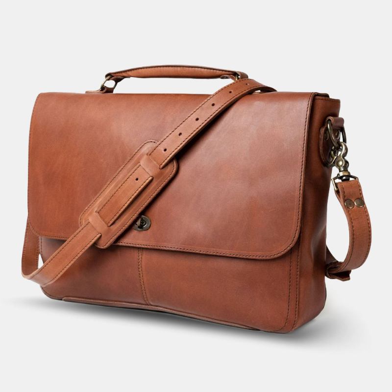 Män Pu-läder Multifunktion Vintage 15.6 Tums Stöldskyddad Bärbar Portfölj Messenger Bag Crossbody-väska