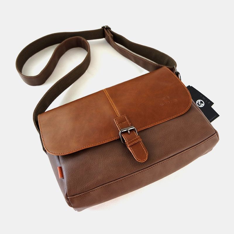 Män Pu-läder Stor Kapacitet Stöldskyddsskydd Dragkedja Vintage Casual Messenger Bag Crossbody Bag Axelväska