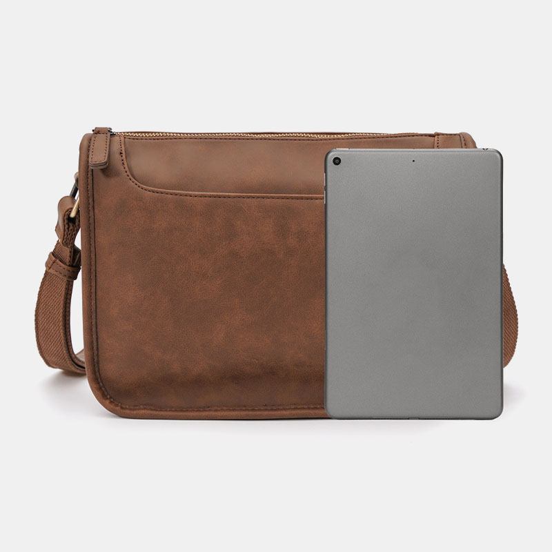 Män Pu-läder Stor Kapacitet Vintage 6.3 Tums Telefonväska Messenger Bag Crossbody-väskor Axelväska