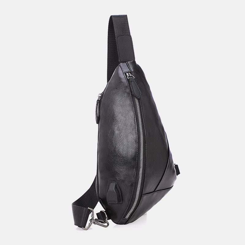 Män Pu-läder Usb-laddning Vattentät Casual Crossbody-väska Bröstväska Sling Bag