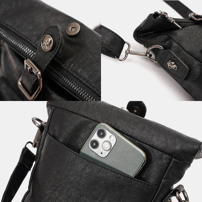 Män Pu-läder Vintage 6.3 Tums Telefonväska Small Crossbody-väskor Axelväska