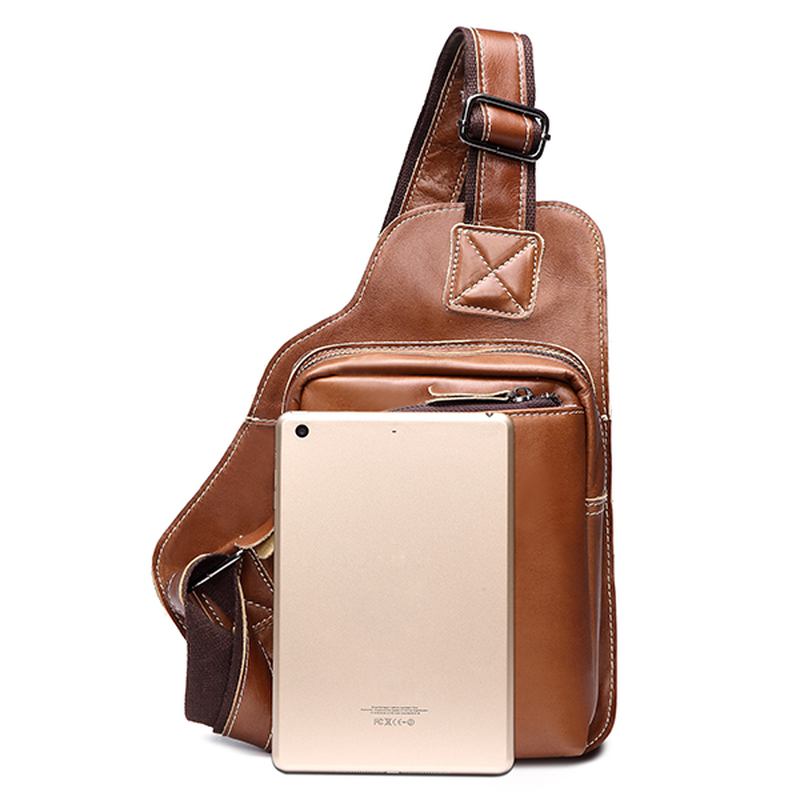 Män Slingväska I Äkta Läder Business Casual Outdoor Chest Crossbody-väska För Ipad Mini