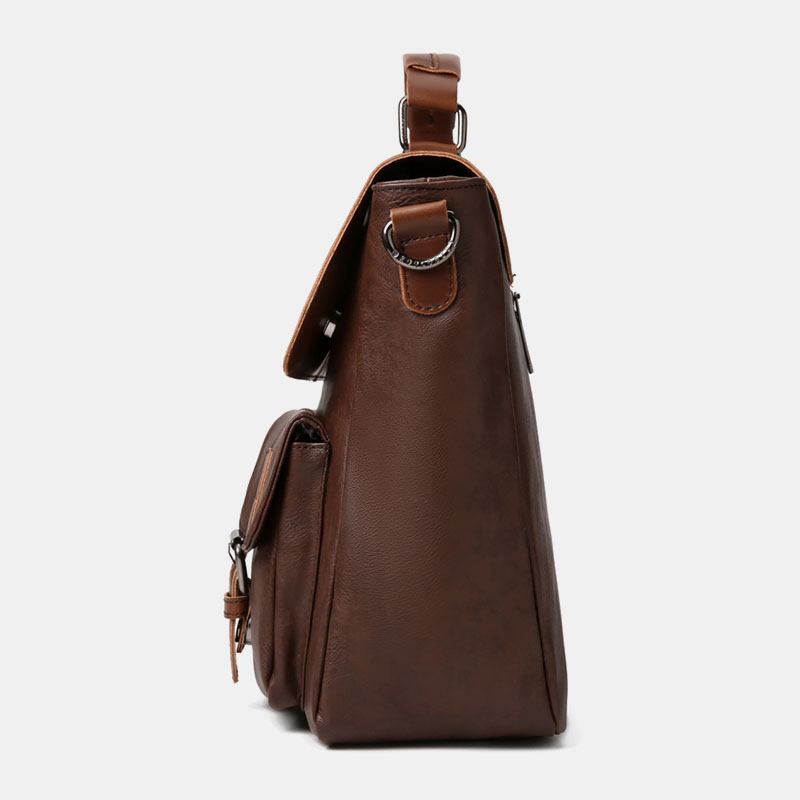 Män Vintage Multifunktion Dubbel Front Pocket Lärarväska Portfölj 14 Tum Laptopväska Crossbody Axelväska