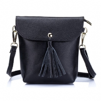 Mini-axelväskor I Äkta Läder Tassel Vintage Hasp Crossbody-väskor 5.5 Tum Telefonväskor