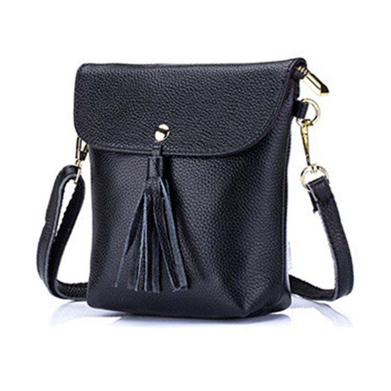 Mini-axelväskor I Äkta Läder Tassel Vintage Hasp Crossbody-väskor 5.5 Tum Telefonväskor