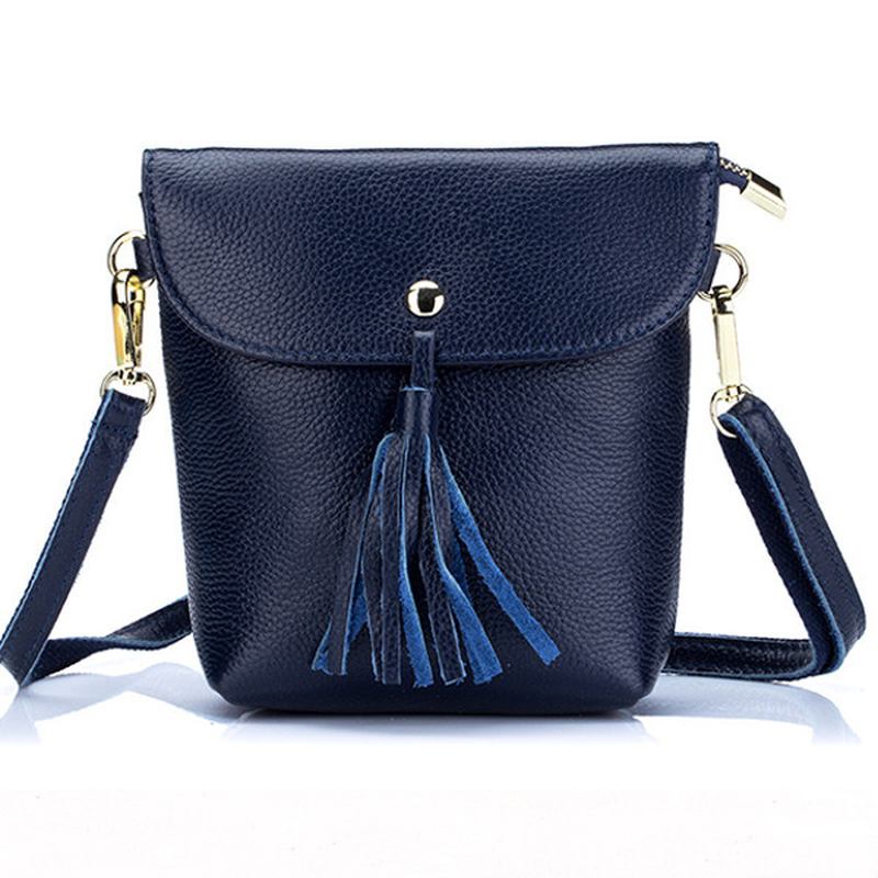 Mini-axelväskor I Äkta Läder Tassel Vintage Hasp Crossbody-väskor 5.5 Tum Telefonväskor